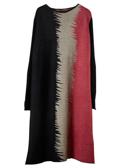 Boutique Black O-neck Patchwork Fall Knitwear Dress