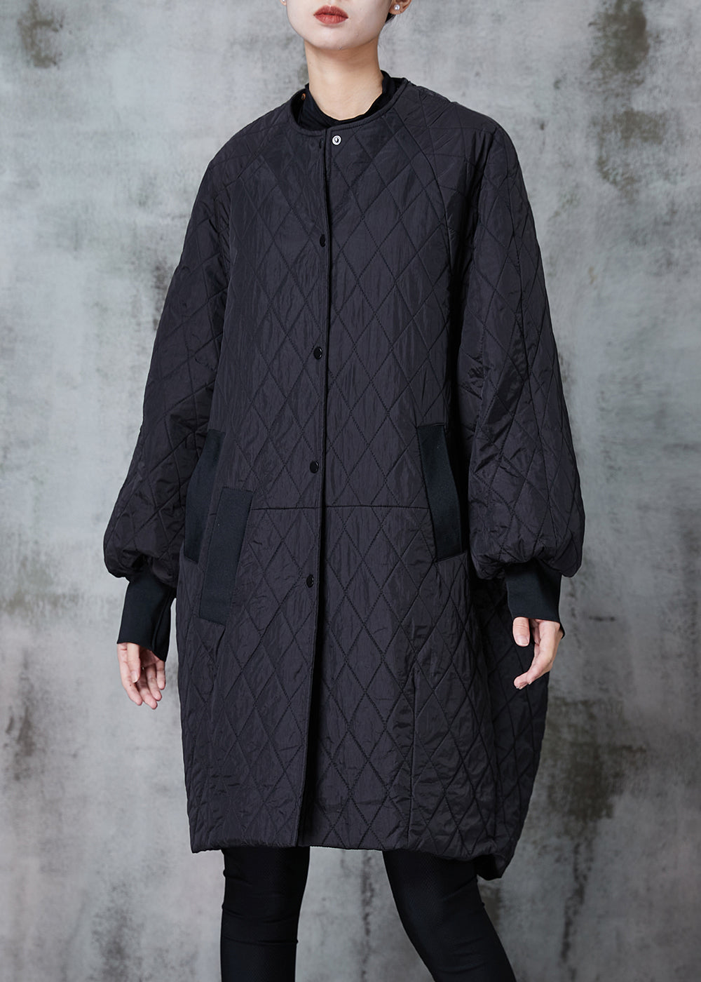 Boutique Black Oversized Patchwork Fine Cotton Filled Jacket in Winter