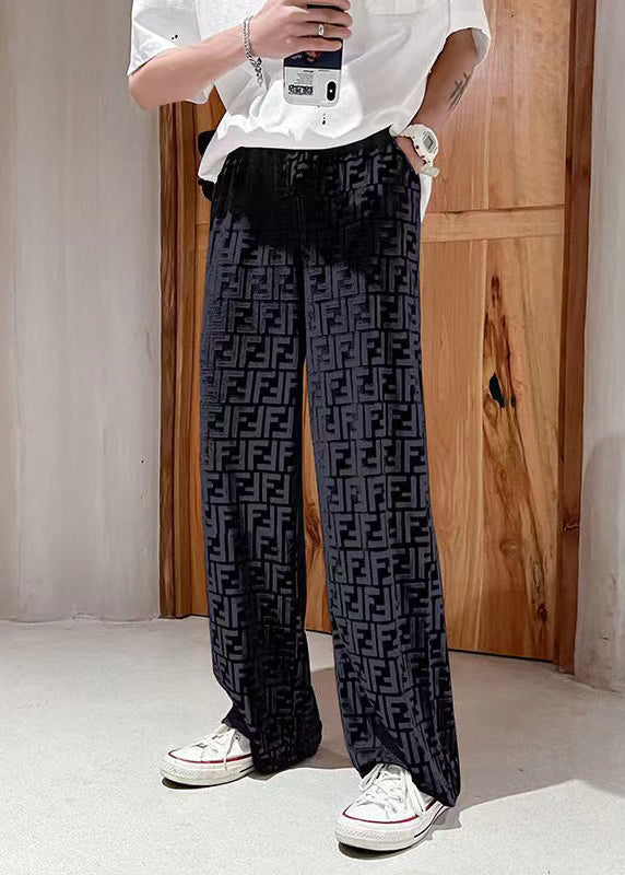 Boutique Black Oversized Print Velour Pants Spring