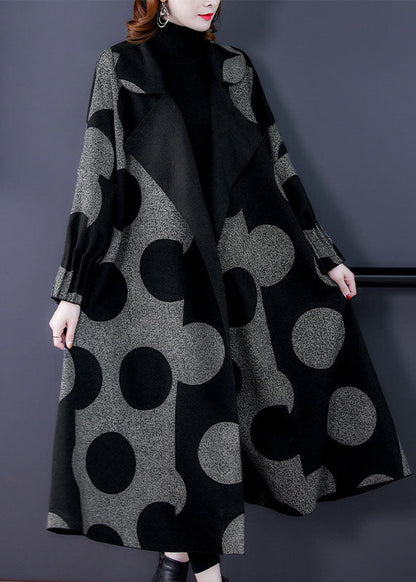 Boutique Black Patchwork Dot Print Loose Fall Long Sleeve Coat