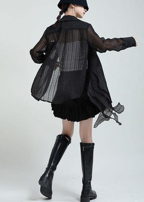 Boutique Black Peter Pan Collar Patchwork Asymmetrical Design Shirt Long Sleeve