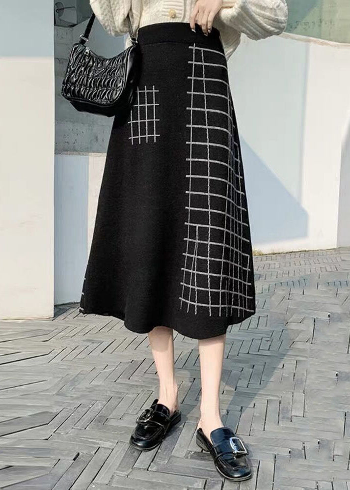 Boutique Black Plaid Knit a Line Skirts Winter