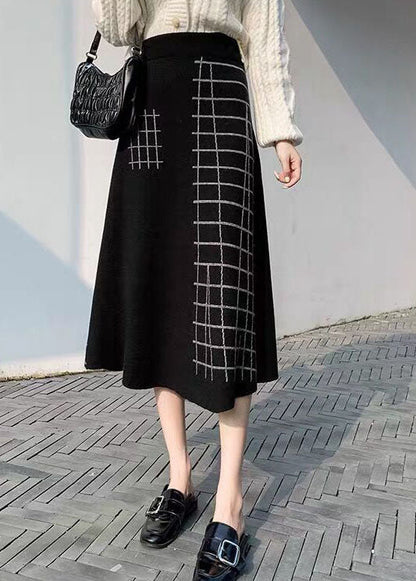 Boutique Black Plaid Knit a Line Skirts Winter