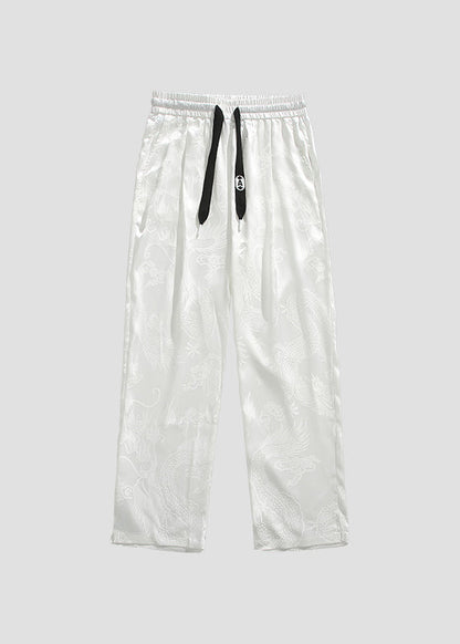 Boutique Black Pockets Jacquard Ice Silk Pants Summer