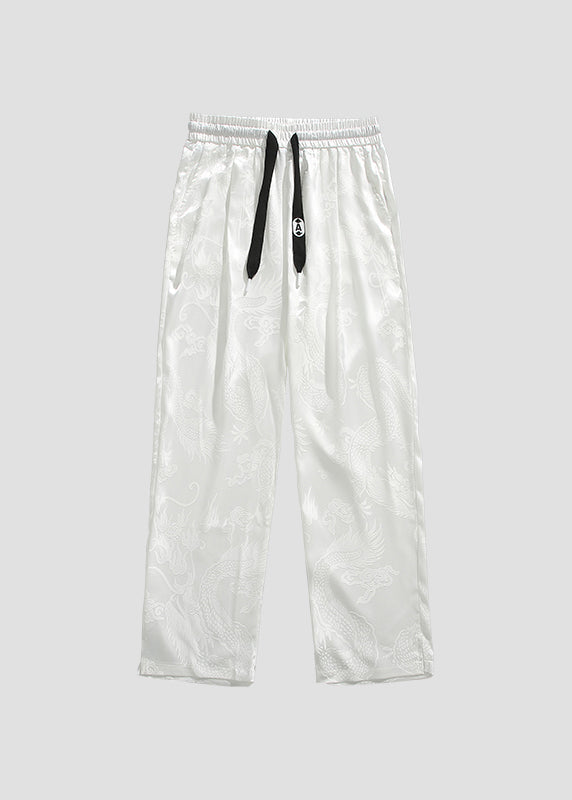 Boutique Black Pockets Jacquard Ice Silk Pants Summer
