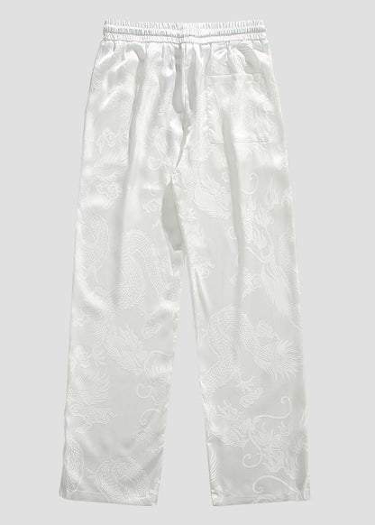 Boutique Black Pockets Jacquard Ice Silk Pants Summer