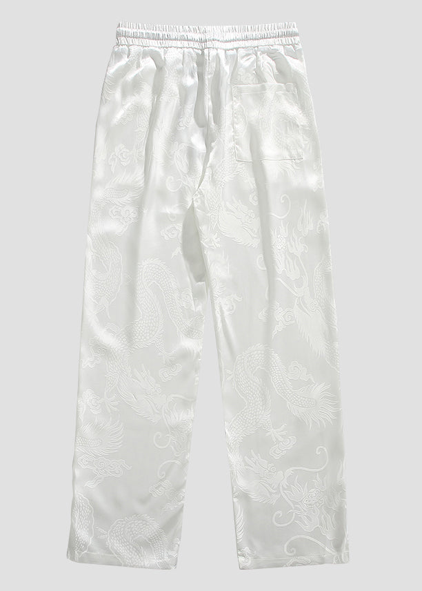 Boutique Black Pockets Jacquard Ice Silk Pants Summer