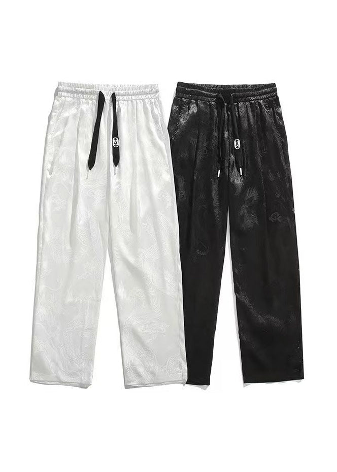 Boutique Black Pockets Jacquard Ice Silk Pants Summer