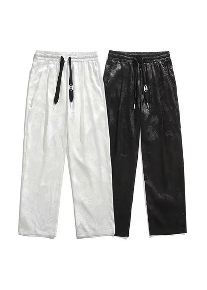 Boutique Black Pockets Jacquard Ice Silk Pants Summer