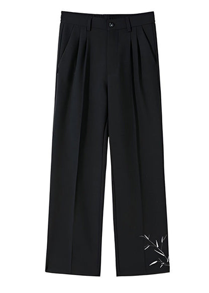Boutique Black Pockets Print Ice Silk Pants Long Summer