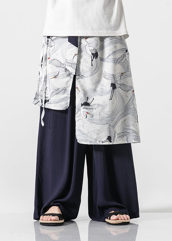Boutique Black Pockets Print Patchwork Cotton Pants Skirt Summer