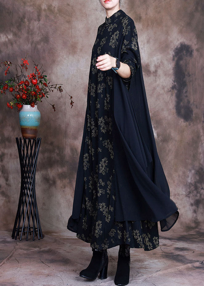 Boutique Black Print Patchwork Fall Dresses Long Sleeve