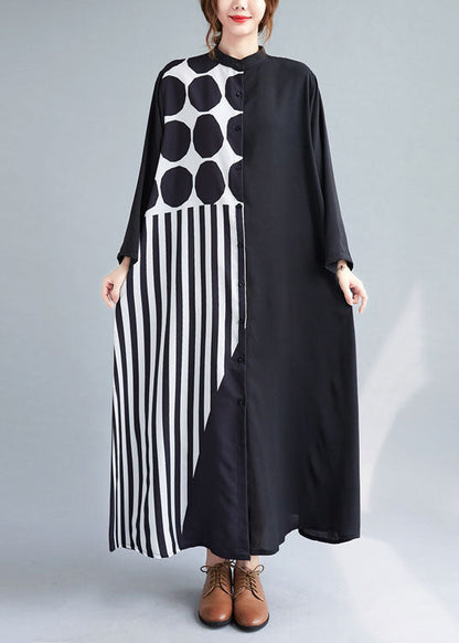 Boutique Black Print Patchwork Vacation Dresses Spring