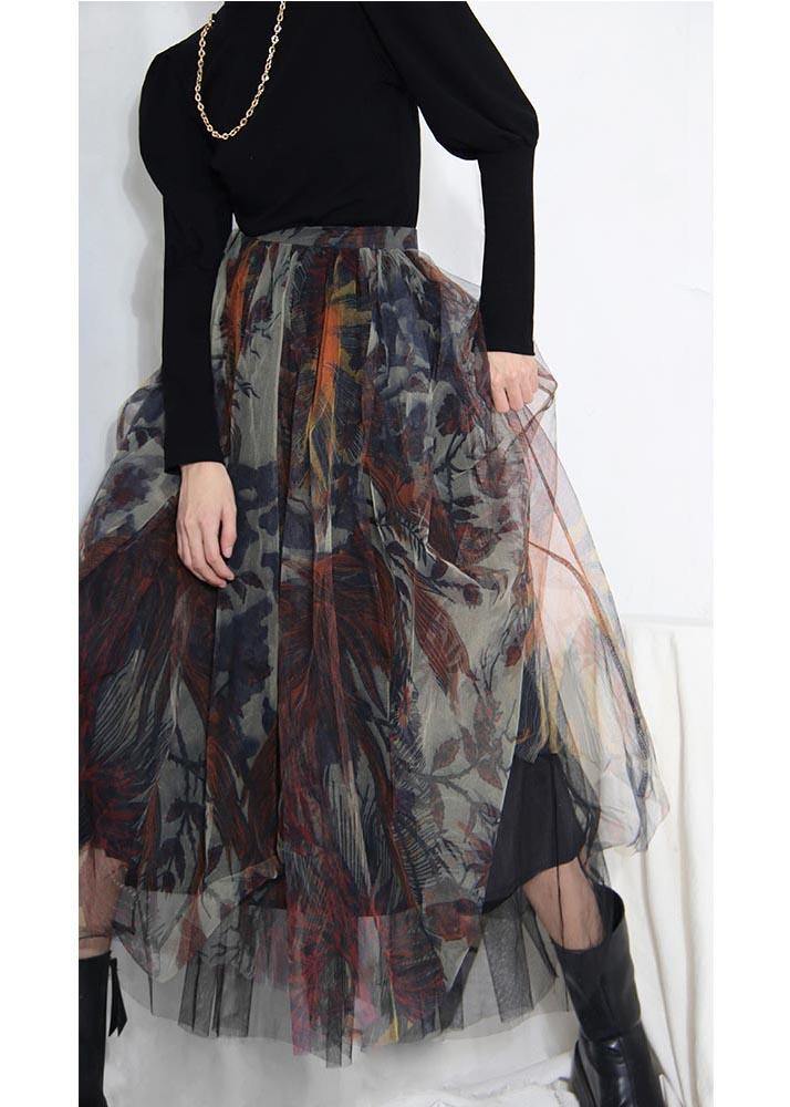 Boutique Black Print Asymmetrical Design Tiered Skirt Summer