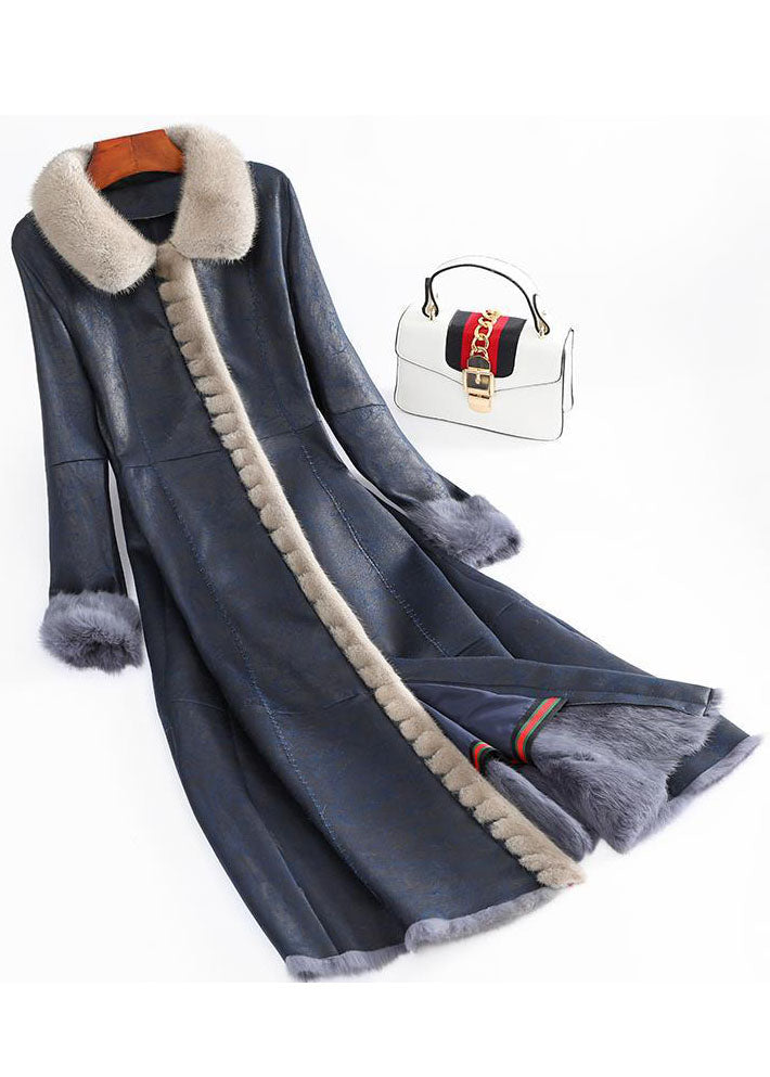Boutique Black Rabbit Hair Collar Slim Leather and Fur Lengthen Parka Winter