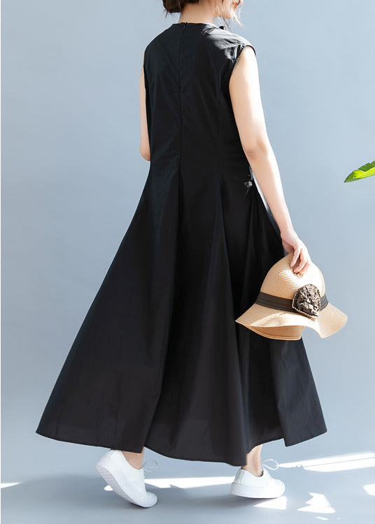 Boutique Black Ruffled Wrinkled Cotton Dresses Sleeveless
