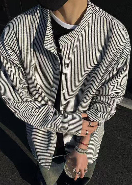 Boutique Black Striped Button Cotton Shirts Spring