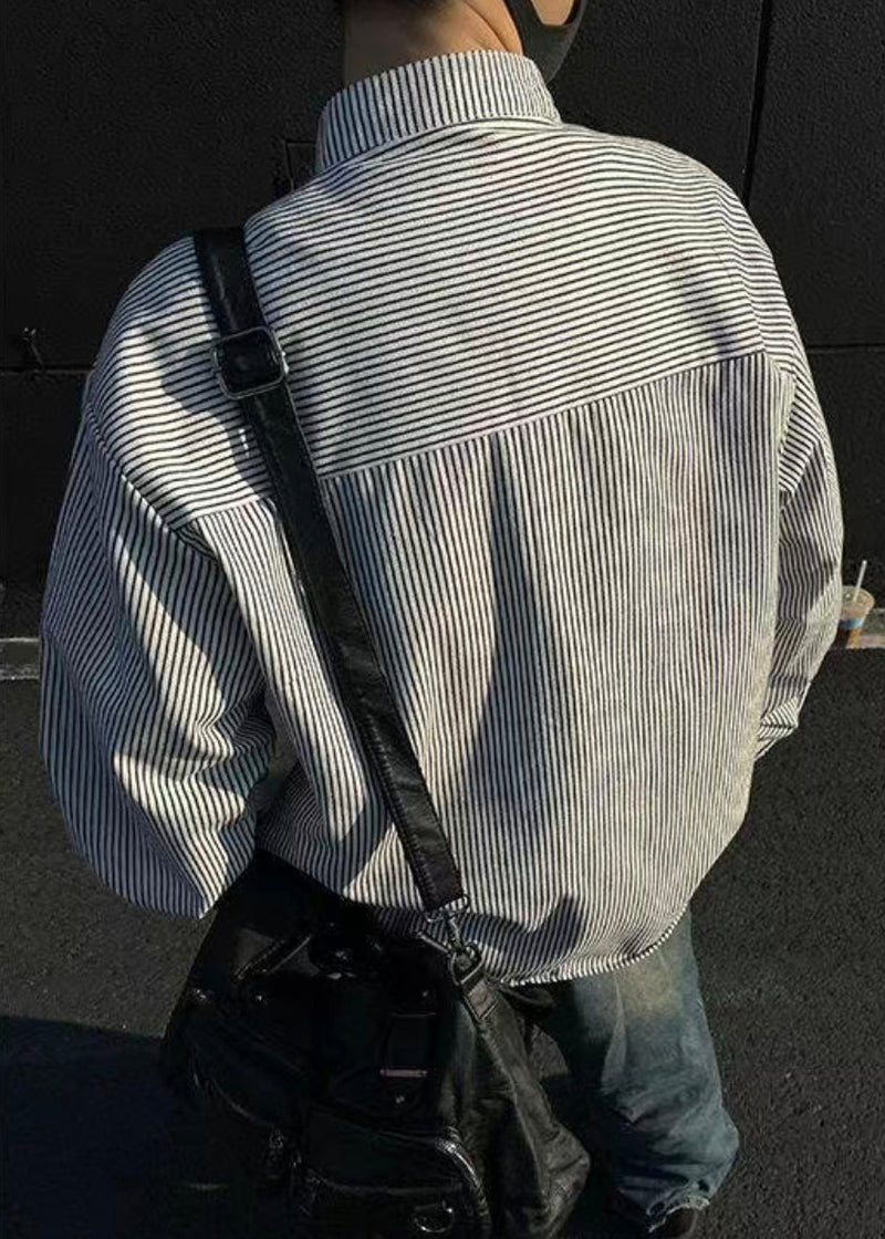 Boutique Black Striped Button Cotton Shirts Spring