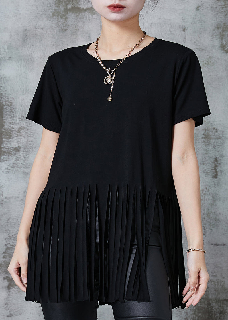 Boutique Black Tasseled Cotton Tank Tops Summer