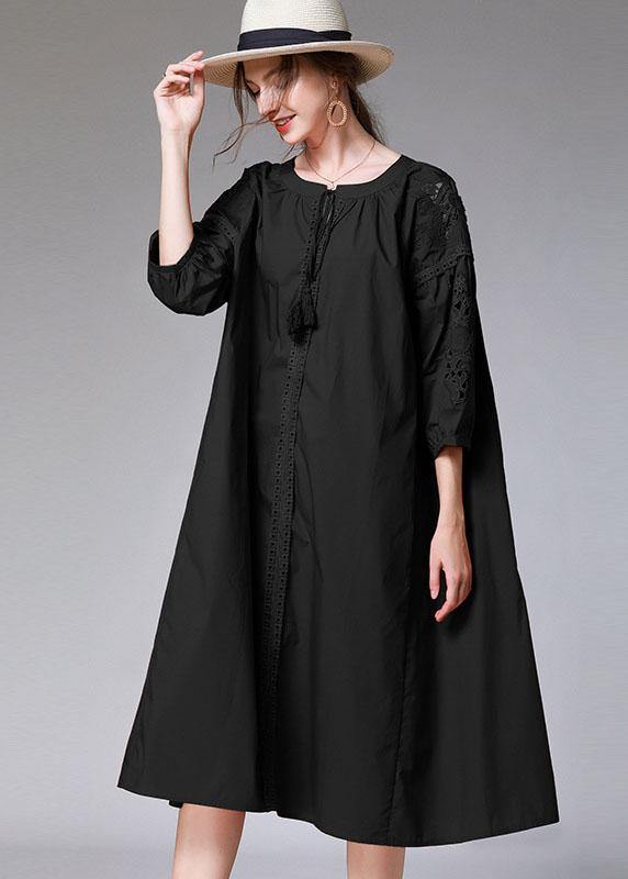 Boutique Black Three Quarter Sleeve Patchwork Spring Party Dresses