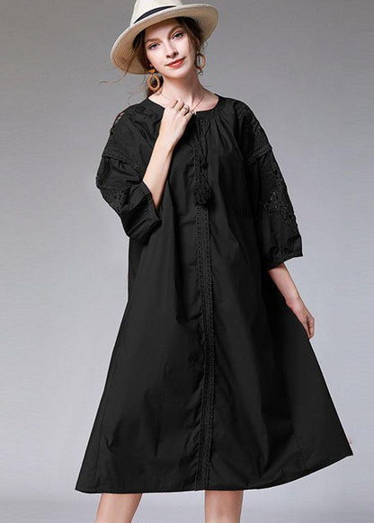 Boutique Black Three Quarter Sleeve Patchwork Spring Party Dresses