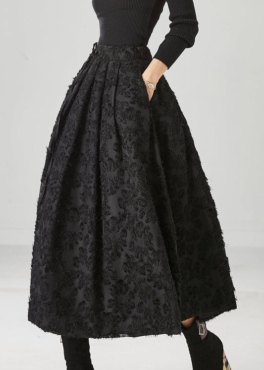 Boutique Black Tie Waist Cotton a Line Skirt Fall