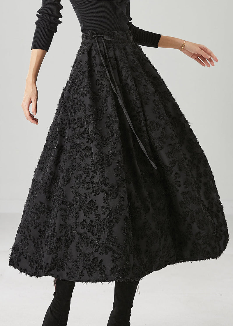 Boutique Black Tie Waist Cotton a Line Skirt Fall