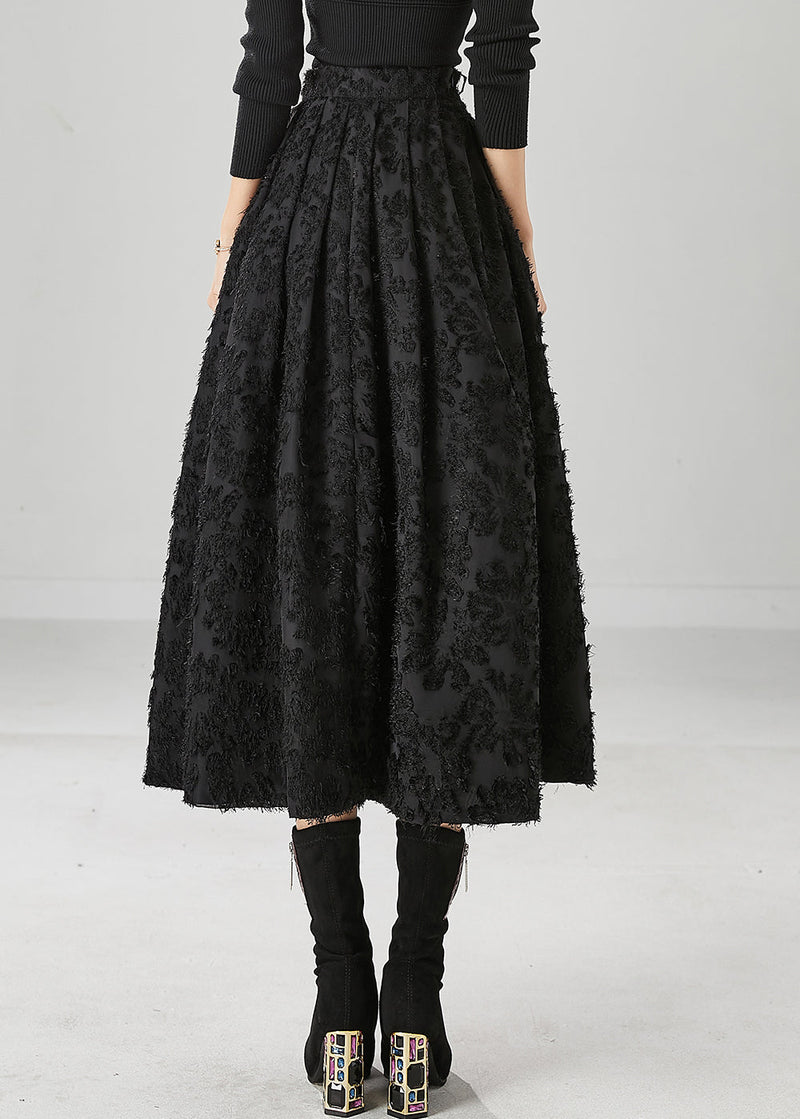 Boutique Black Tie Waist Cotton a Line Skirt Fall
