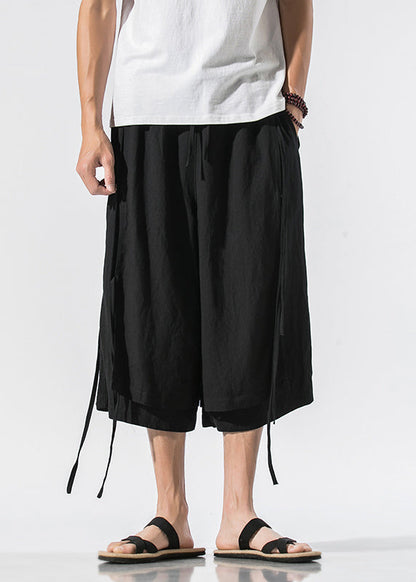 Boutique Black Tie Waist Tassel Wide Leg Pants