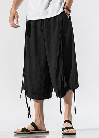Boutique Black Tie Waist Tassel Wide Leg Pants