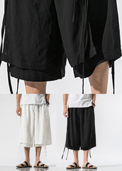 Boutique Black Tie Waist Tassel Wide Leg Pants
