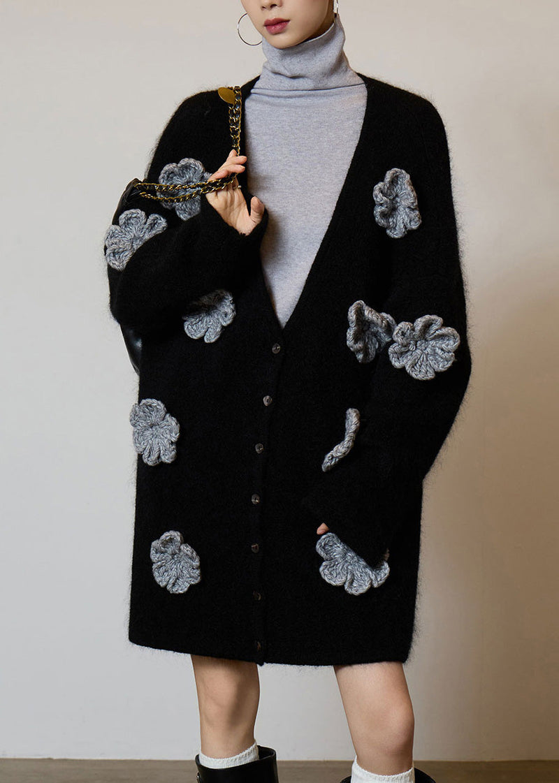 Boutique Black V Neck Button Knit Cardigans Spring