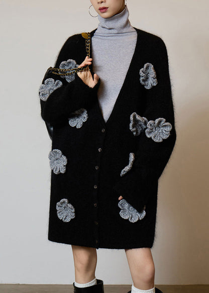 Boutique Black V Neck Button Knit Cardigans Spring