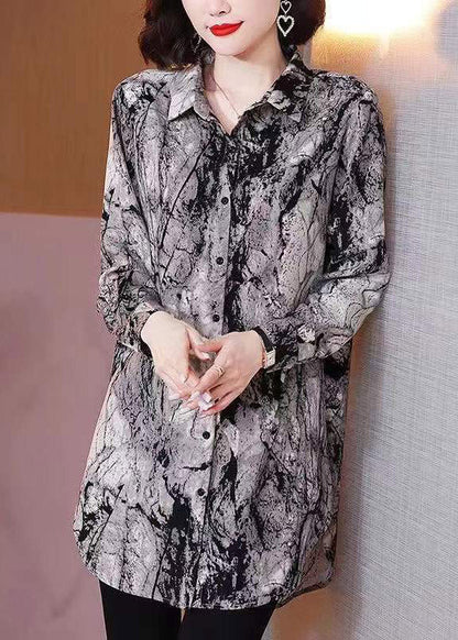 Boutique Black White Peter Pan Collar Button Print Blouse Tops Long sleeve
