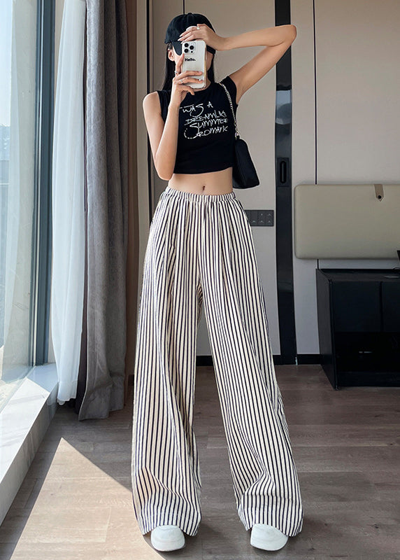 Boutique Black White Striped High Waist Wide Leg Pants Summer