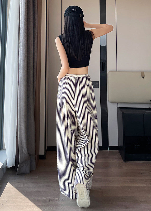 Boutique Black White Striped High Waist Wide Leg Pants Summer