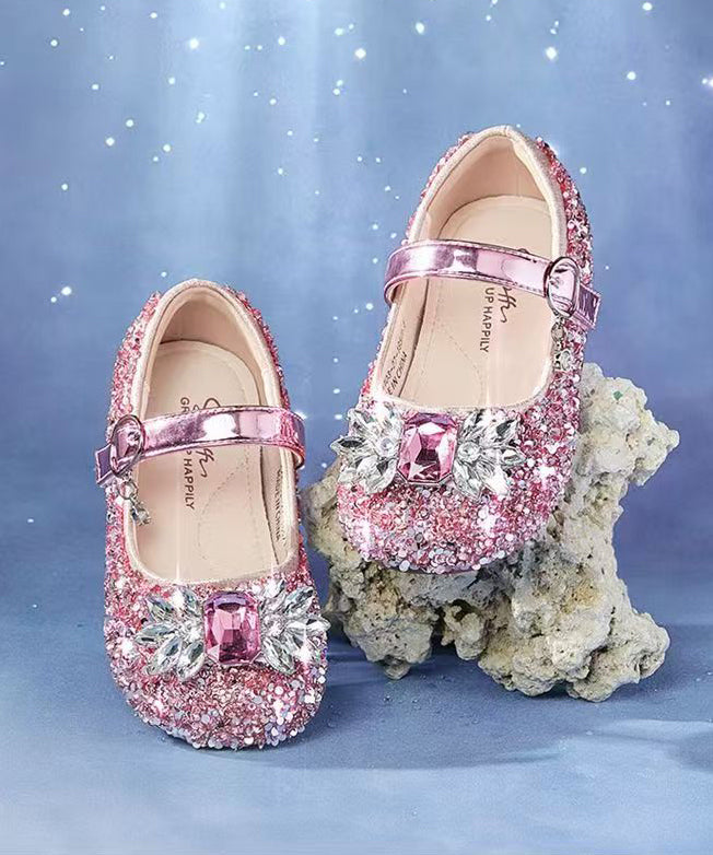 Boutique Blue Buckle Strap Kids Zircon Princess Shoes