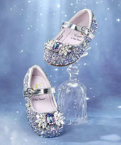 Boutique Blue Buckle Strap Kids Zircon Princess Shoes