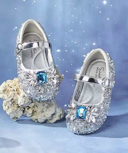 Boutique Blue Buckle Strap Kids Zircon Princess Shoes