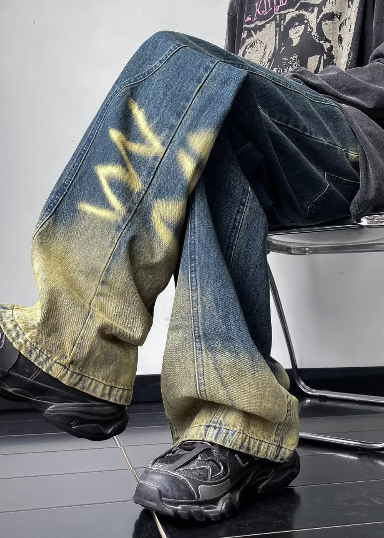 Boutique Blue Gradient Pockets Denim Straight Pants Fall