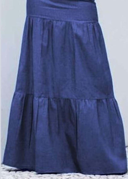 Boutique Blue High Waist Patchwork Wrinkled Denim Skirt Summer