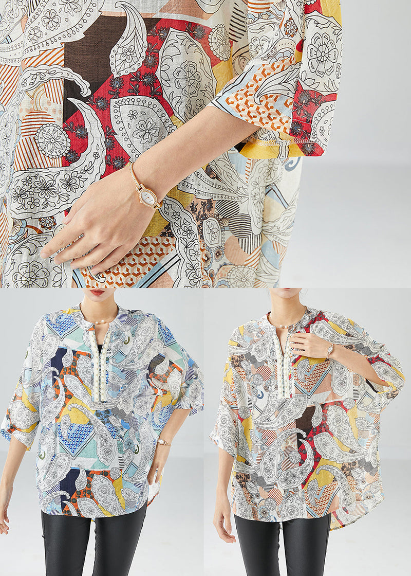 Boutique Blue Oversized Print Cotton Top Summer