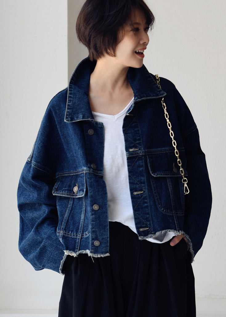 Boutique Blue Peter Pan Collar Button Cotton Denim Coat All