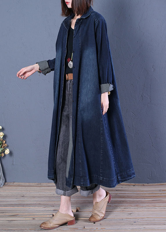Boutique Blue Peter Pan Collar Patchwork Denim Trench Coats Spring