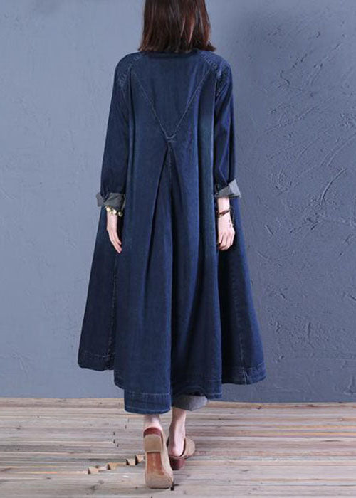 Boutique Blue Peter Pan Collar Patchwork Denim Trench Coats Spring