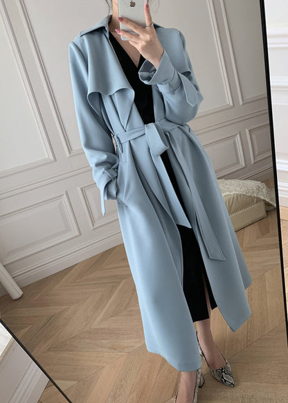 Boutique Blue Peter Pan Collar Pockets Trench Coats Long Sleeve