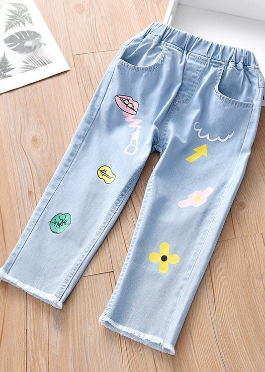 Boutique Blue Print Pockets Straight Denim Pants