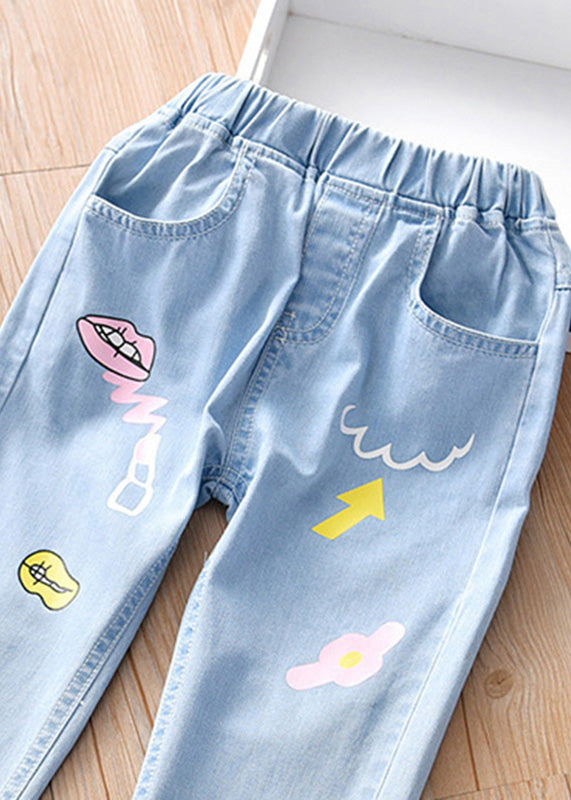 Boutique Blue Print Pockets Straight Denim Pants