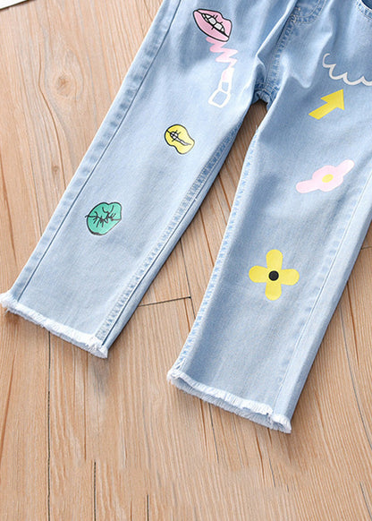 Boutique Blue Print Pockets Straight Denim Pants