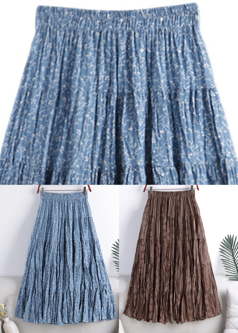Boutique Blue Print Wrinkled Elastic Waist a Line Skirt Fall